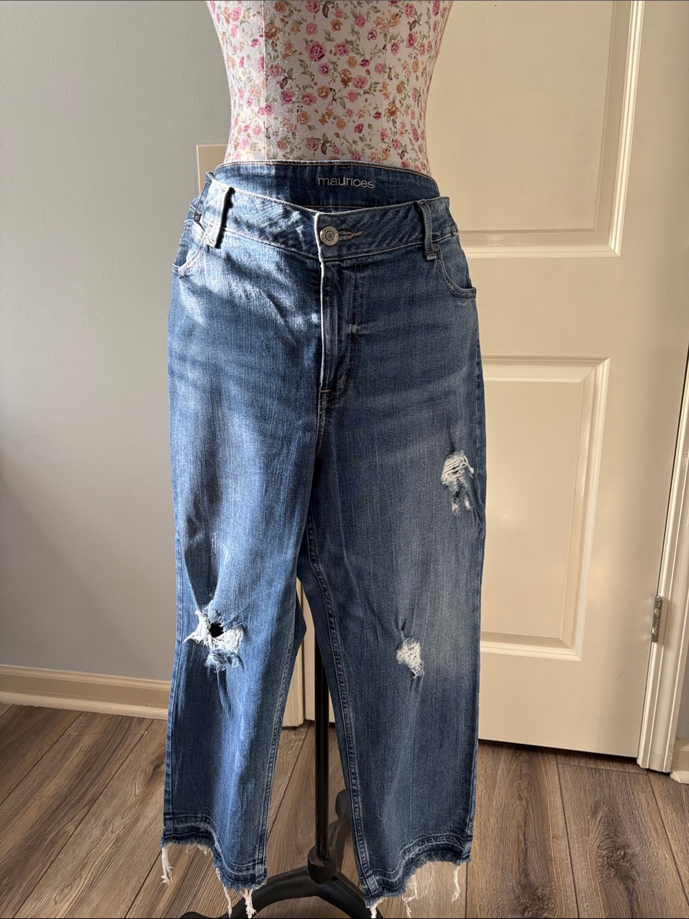 Maurices Blue Ripped Ankle Crop Jeans